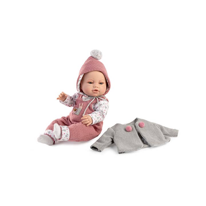 Newborn doll gray jacket, bag for wholesale by Raúl Arias Bernabeu