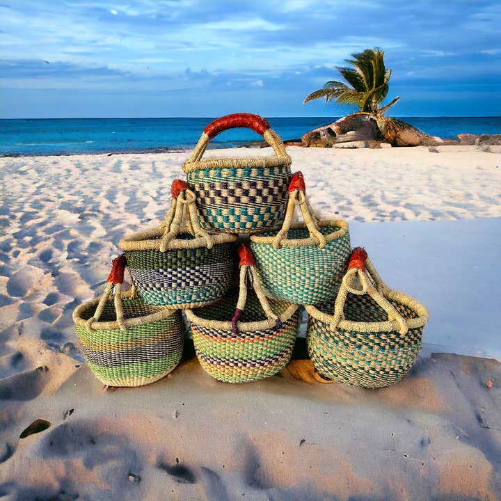 The African Home Goods - Wholesale Basket - African Market Basket | Ghana Bolga Basket Pastel Green 1 EA