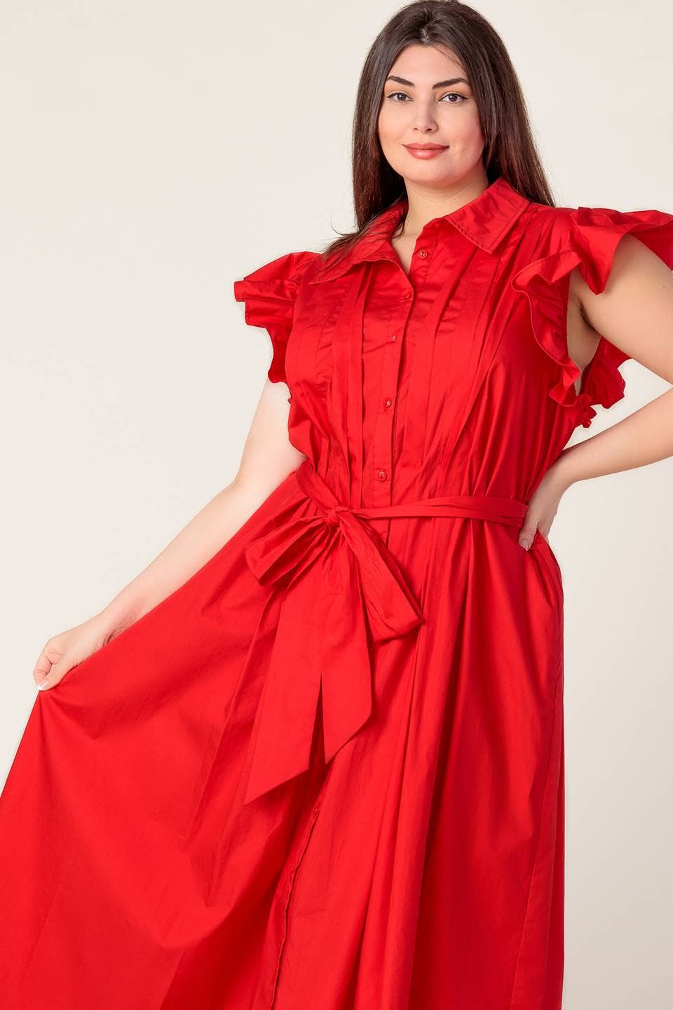 Red Ein solides gewebtes Midikleid - ID21762-P für den Großhandel auf Faire5