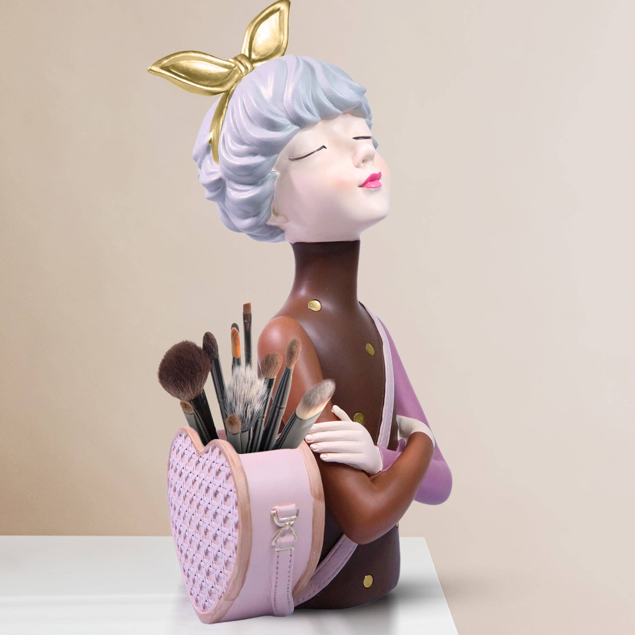 Sona Casa - Wholesale Decorative Figurine - Classy Female Bust Statue Storage and Vase in One, Makeup Organizer, Small Items Storage, Vanity Table Decor, Ladies Gift Brown Polyresin 14 inch 34 cm0