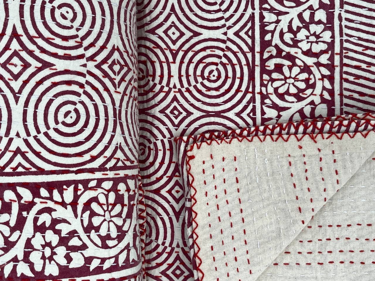 bhavnas boutique – wholesale Quilt – Printed Kantha Quilt Indian Cotton Queen Size Bedding Quilts6