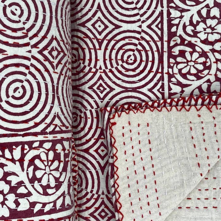 bhavnas boutique – wholesale Quilt – Printed Kantha Quilt Indian Cotton Queen Size Bedding Quilts6