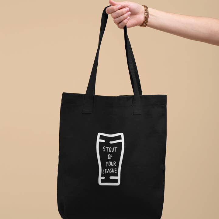 Stout Of Your League, Beer Themed Canvas Tote Bag for wholesale by Craft Beer Pet Gear