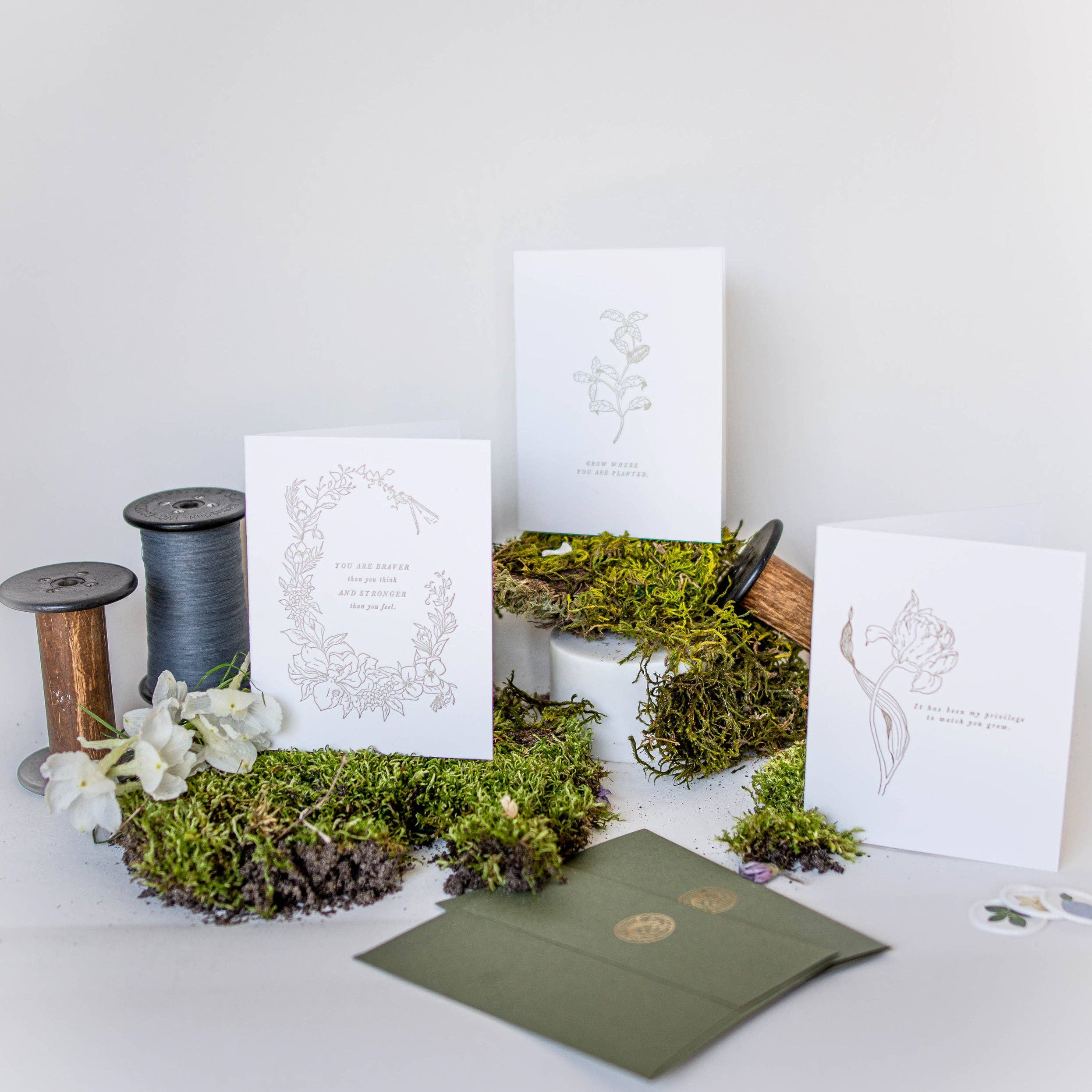 Ciarra Claire - Wholesale Encouragement Card - Braver and Stronger | Botanical Greeting Card4