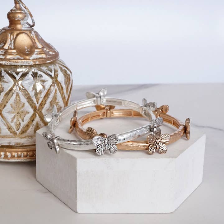 PennyLine inc - Wholesale Bangle Bracelet - Boho Butterfly Bangle – Worn Silver or Gold Tone