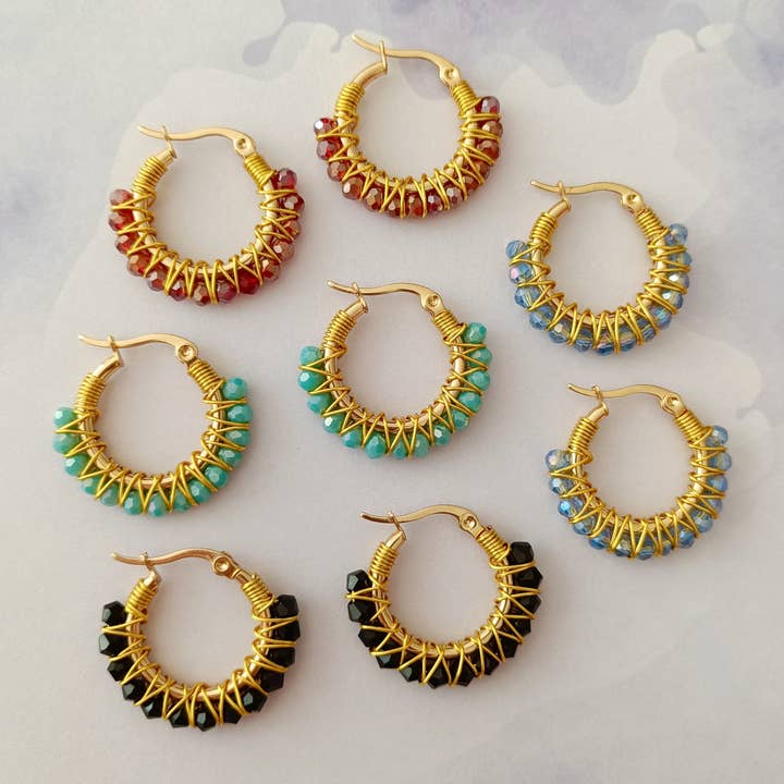 Mini Handmade Sparkly Glass Bead Hoop Earrings for wholesale by Kolorya