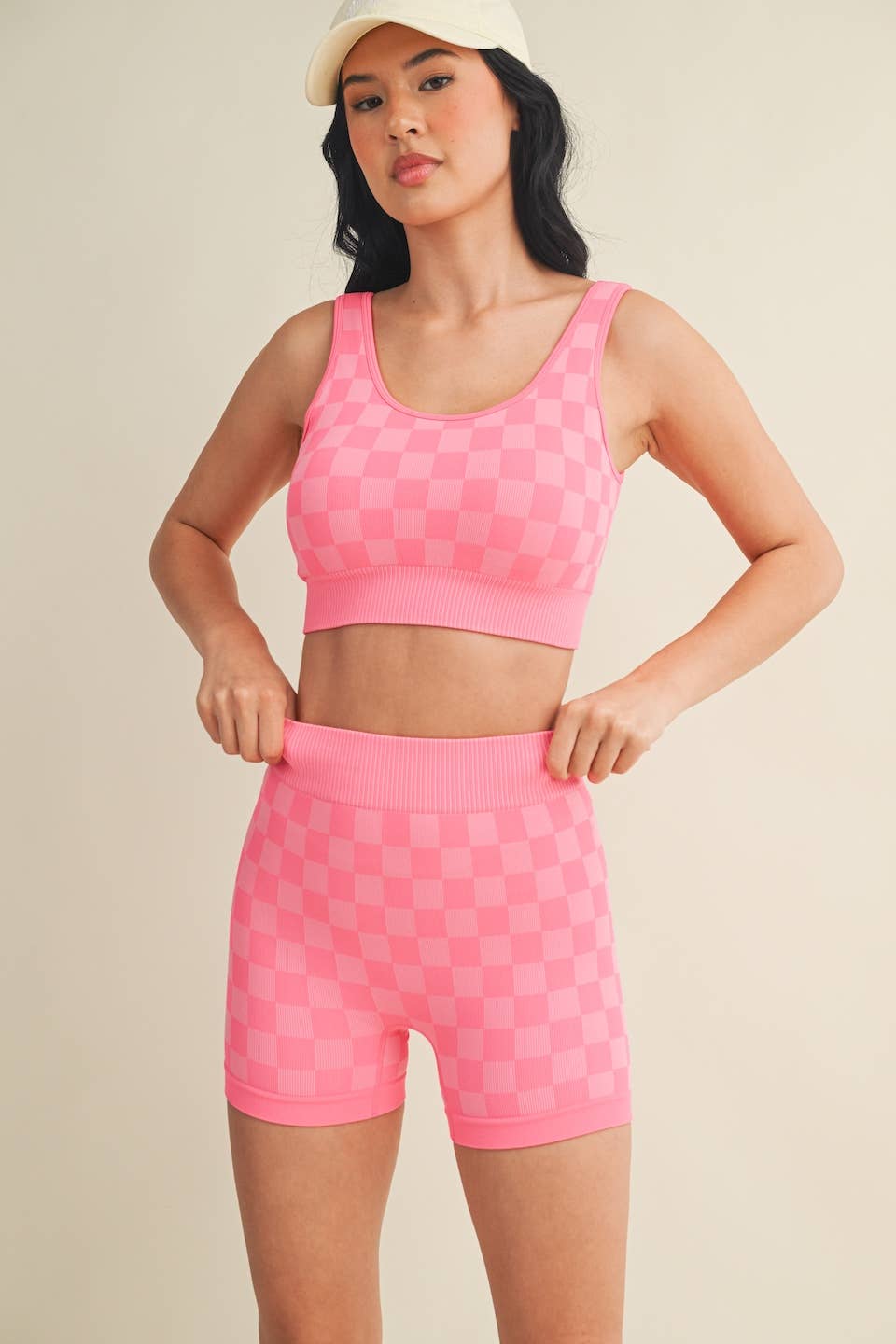 KIMBERLY C - Wholesale Activewear Set - Women's - Checkmate Cropped Two Piece Set40