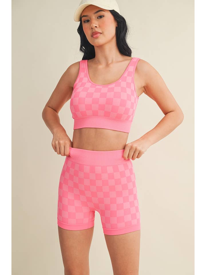 KIMBERLY C - Wholesale Activewear Set - Women's - Checkmate Cropped Two Piece Set40
