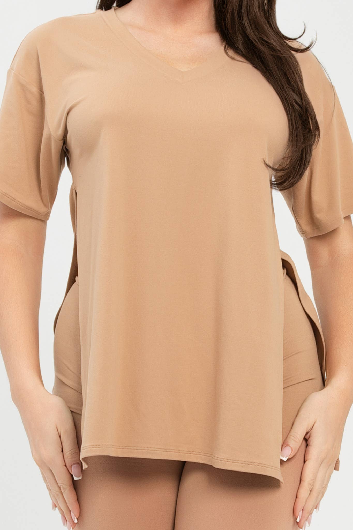 Julia by LoveJ - Wholesale Top & Pant Set (NOT Loungewear) - Women's - V Neck Side Slits Basic Top And Leggings Set13