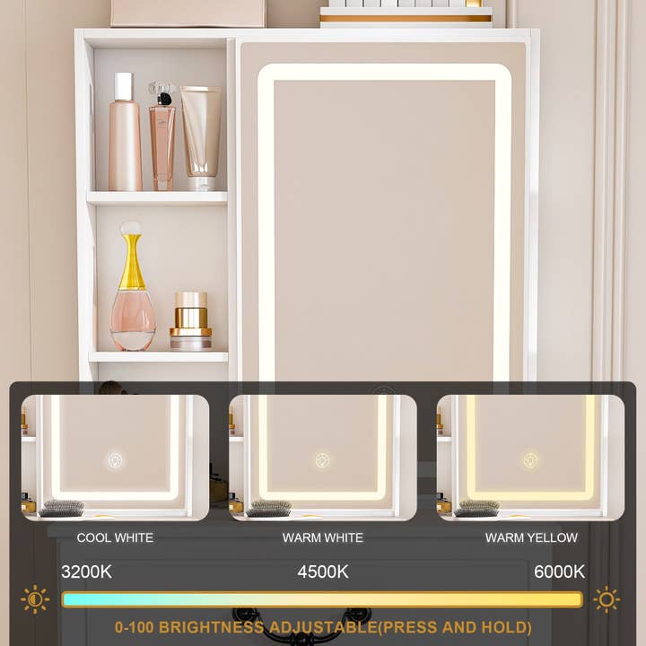 39F Inc. - Wholesale Vanity Mirror - Modern White Mini Dressing Table with LED-Lit Mirror1