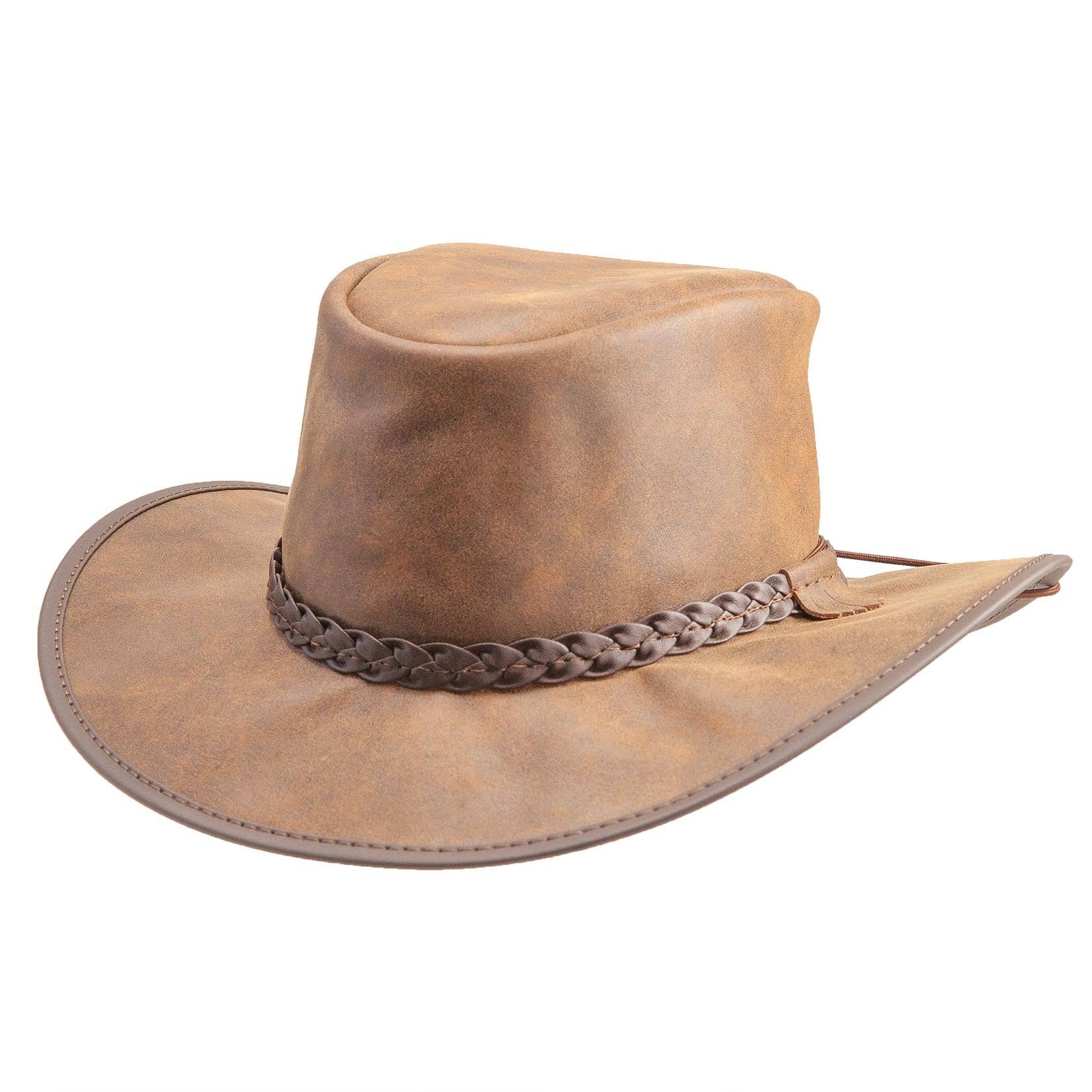 American Hat Makers - Wholesale Cowboy Hat - Unisex - Genuine Leather Crushable Outback Hat - Style Crusher4