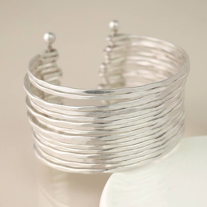 Silver Plated Stacked Multistrand Bangle for wholesale by Peace Of Mind