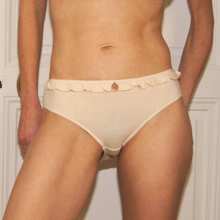 Rufsiga trosor i ekologisk bomull och växtfärgning – rosa sand för wholesale av Natura Feel