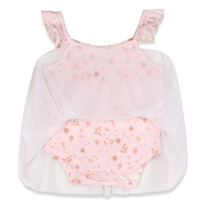 Pink Floral Tutu Romper Baby Dress (Organic Jersey) for wholesale on Faire2