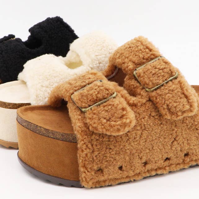Mars Sky Shoes Wholesale - Wholesale Platform Heels - Women's - Bamboo Women Thick Bottom Cork Sole Fleece Strap Sandals