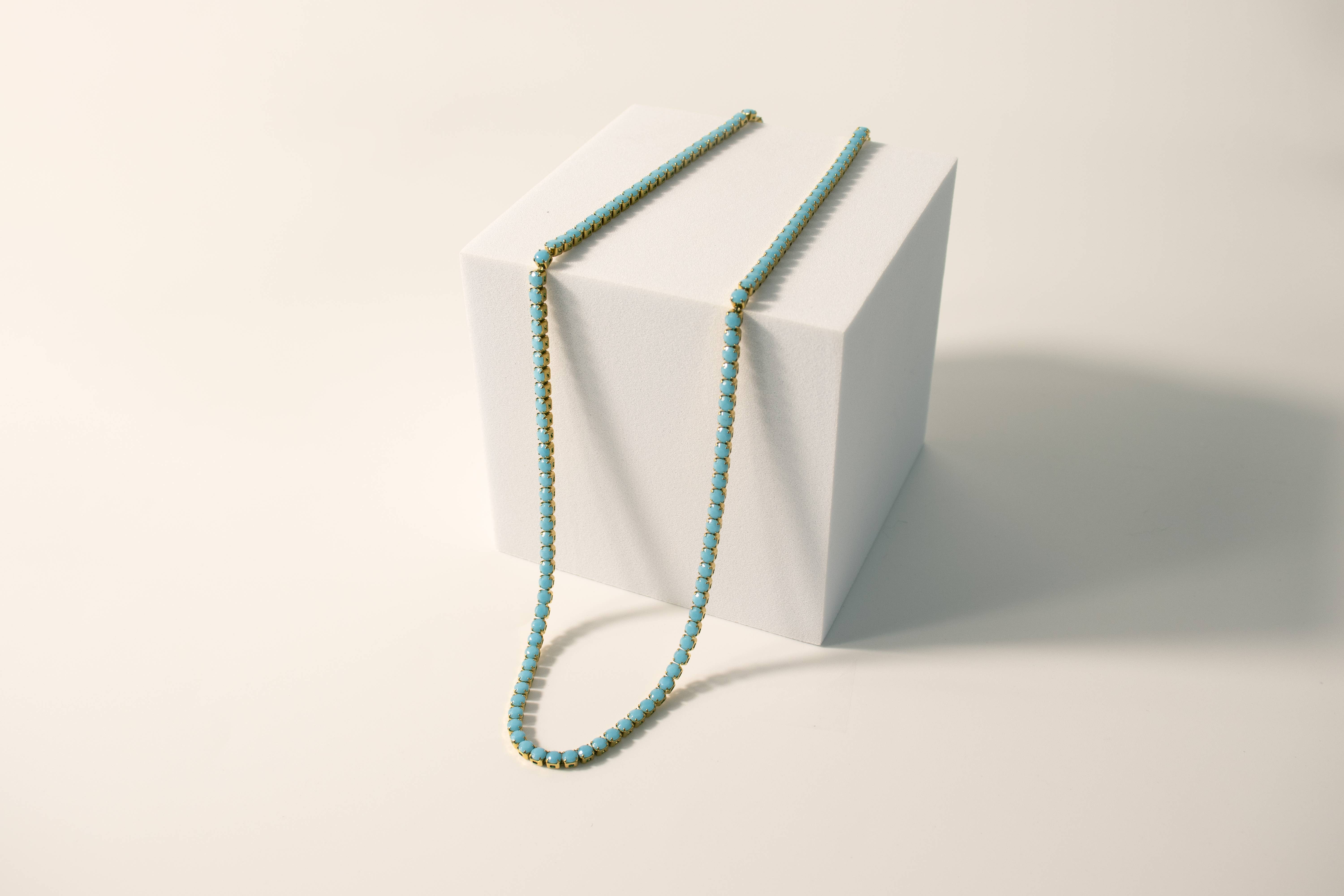 WJW - Wholesale Link & Chain Necklace - 18k Gold Turquoise Rhinestone Tennis Chain Necklace9