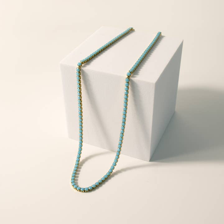 WJW - Wholesale Link & chain necklace - 18k Gold Turquoise Rhinestone Tennis Chain Necklace9
