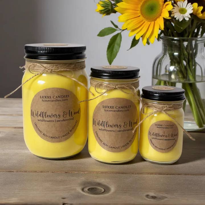 Vilde blomster & træ mason jar sojalys for engroshandel hos LUXXE Candles