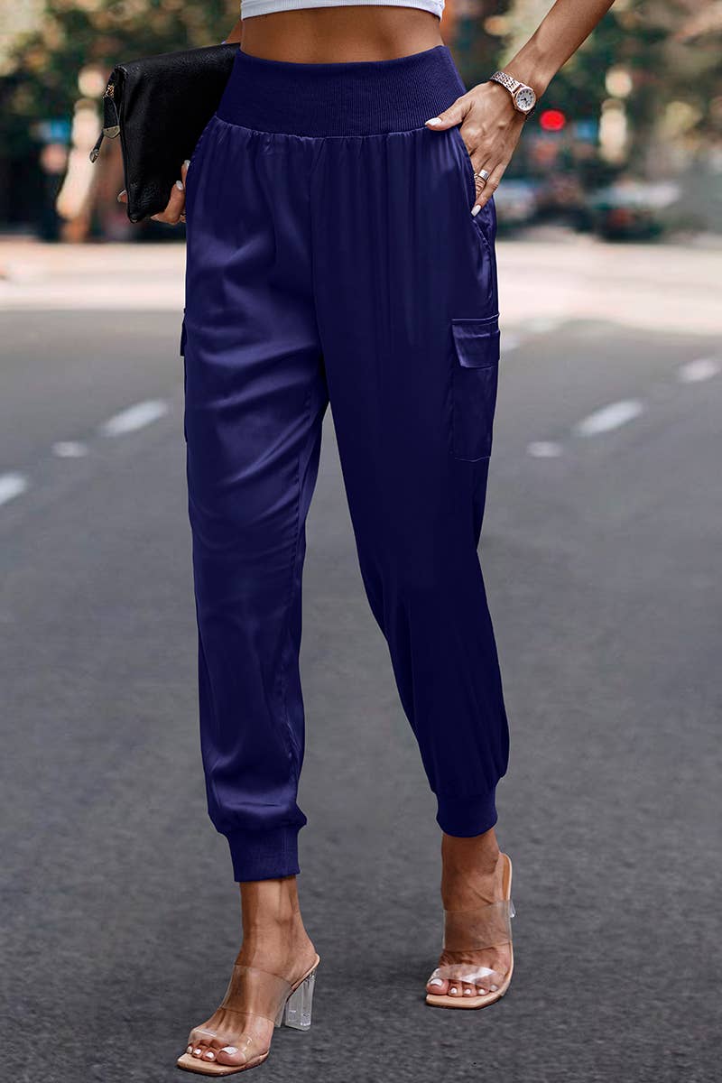 Elings - Wholesale Pants - Women's - High Waist Long Pant Trousers With Pocket Satin Jogger Pants17