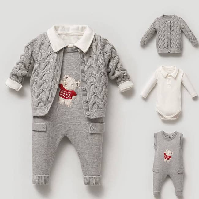 Cotton Baby Outfit – 3-Piece Set with Teddy Bear Embroidery for wholesale by Nipperland