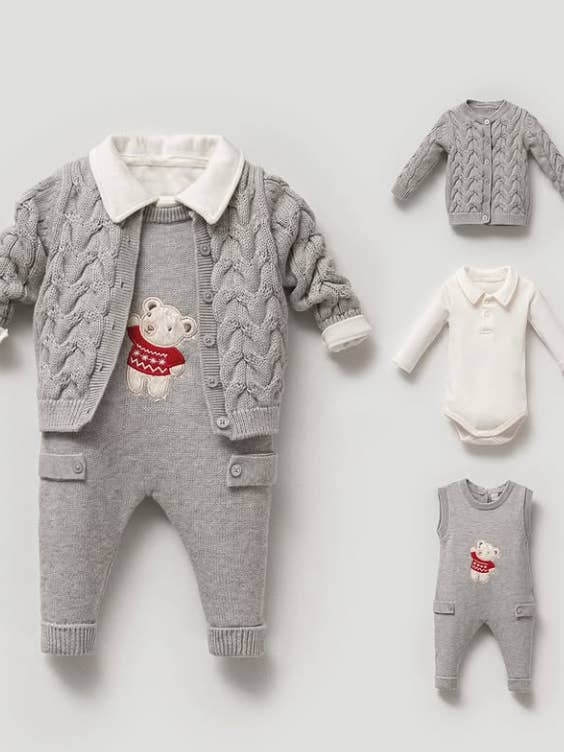 Cotton Baby Outfit – 3-Piece Set with Teddy Bear Embroidery for wholesale by Nipperland