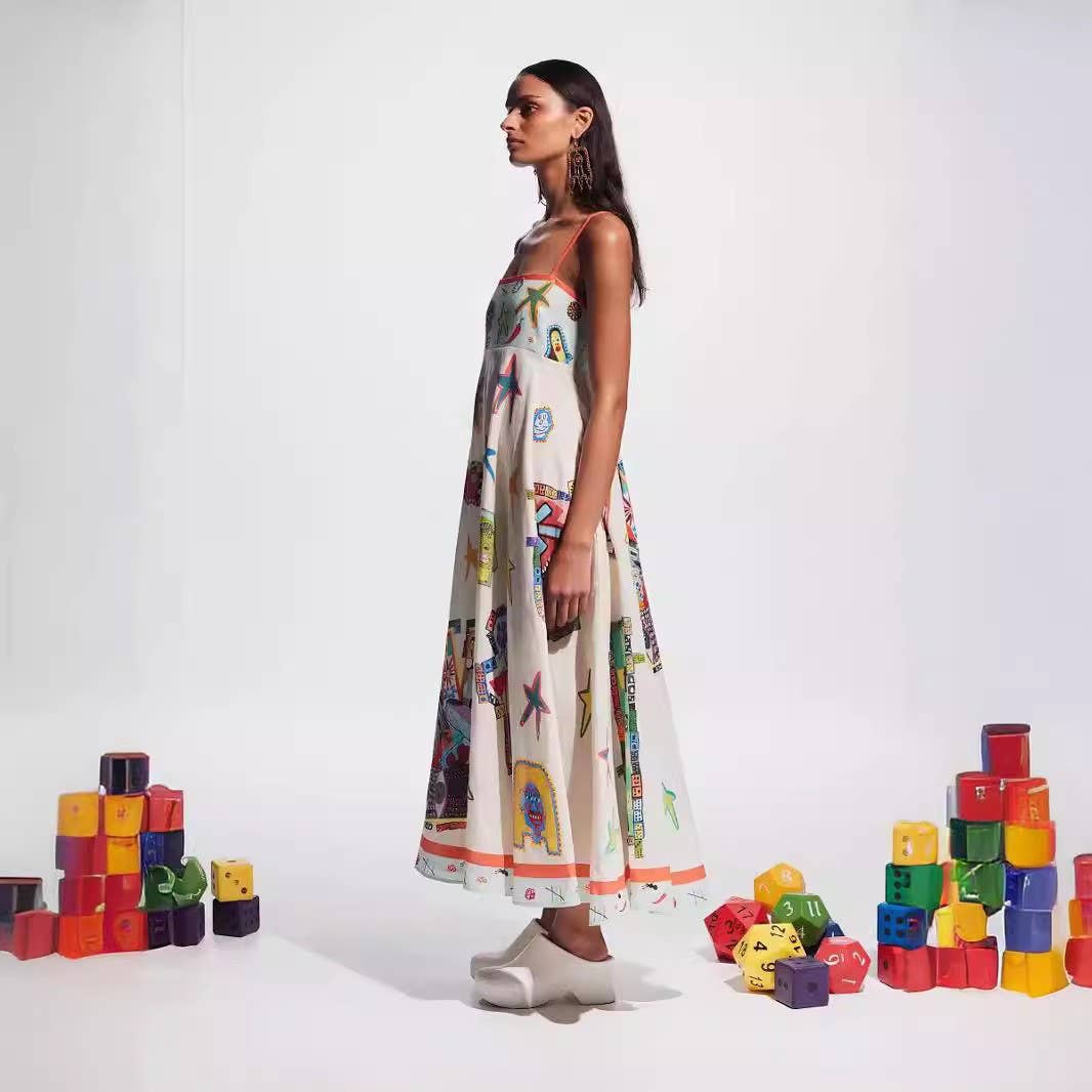 Hope & Sunshine - Vente Robe – femme - Robe évasée en lin à imprimé graffiti42