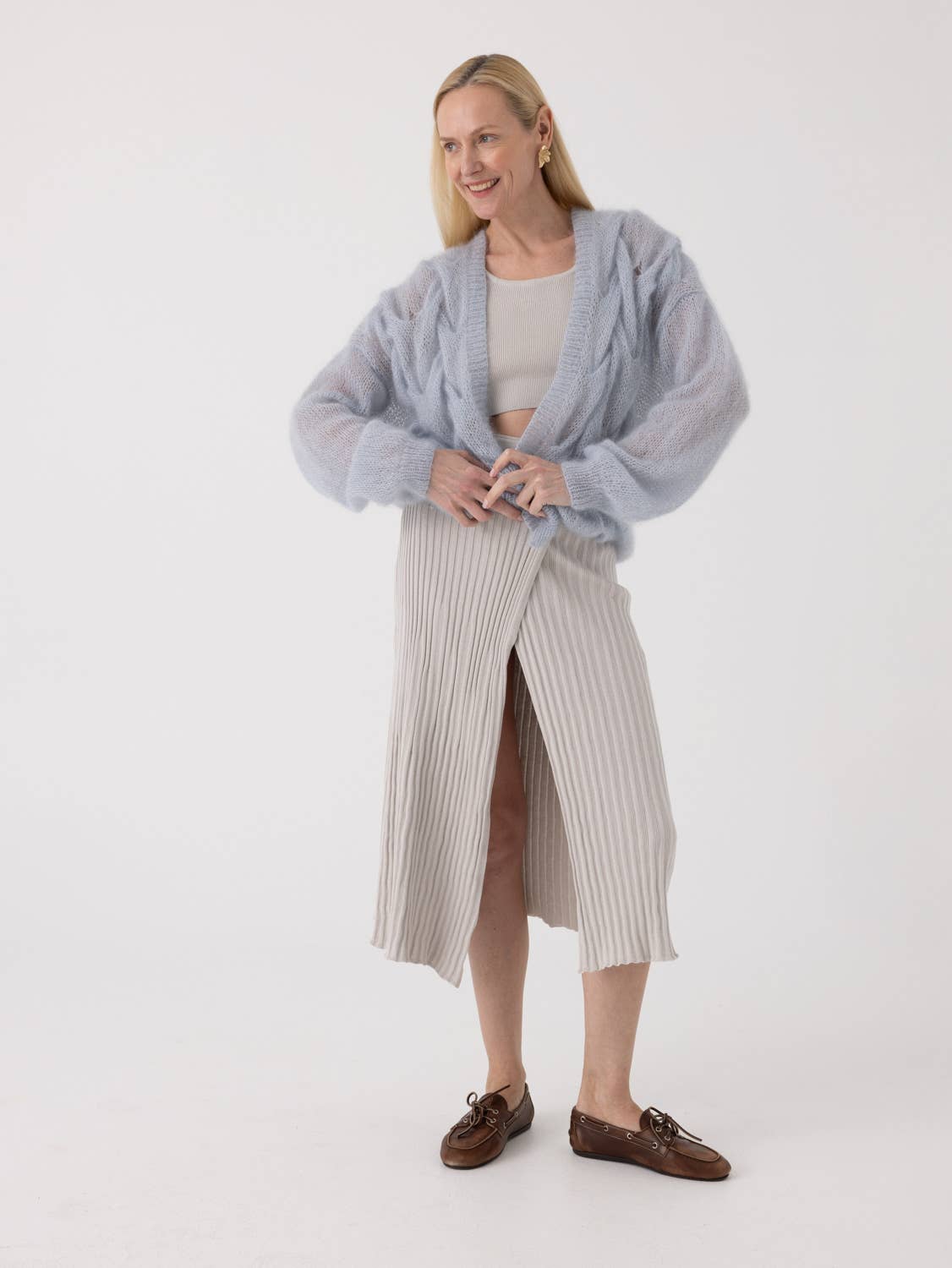 Twisted Erik: Mohair & Silk Cardigan in Dew / HANDMADE for wholesale on Faire2