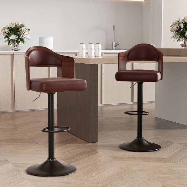 BlakOutlet - Wholesale Stool - Set of 2 Wooden Barstools PU Leather Upholstered Bar Chairs21
