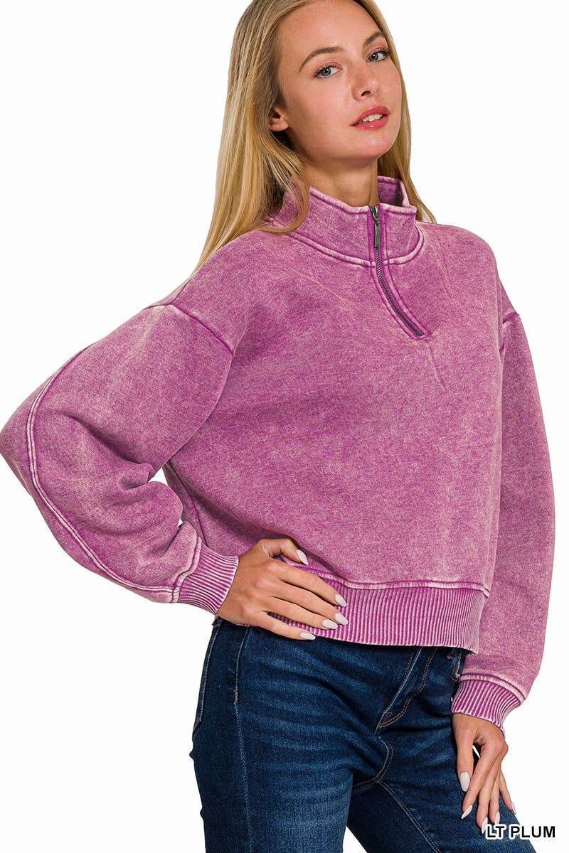 Vanilla Monkey - Vendita all'ingrosso Felpa - Donna - Pullover con mezza cerniera in pile lavato ad acido5