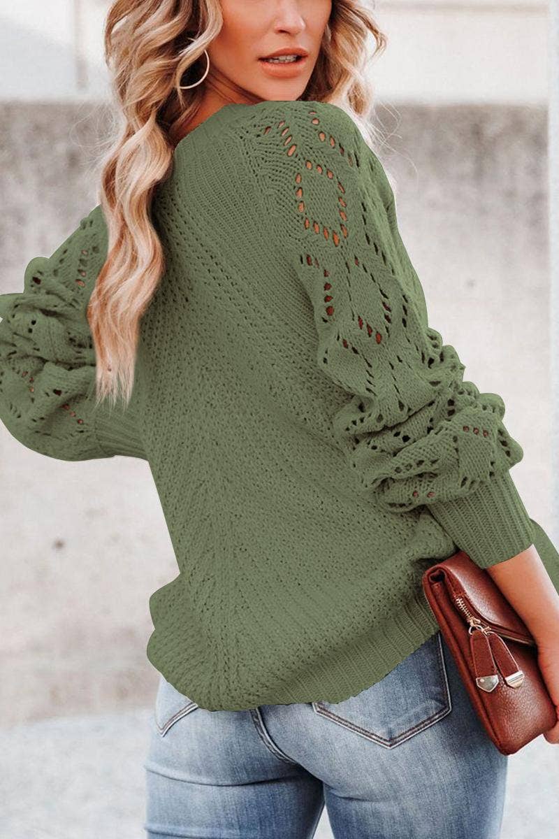 FULL TIME PURCHASE - Wholesale Knit Sweater - Women's - Hollow-out Puffy Sleeve Knit Sweater6