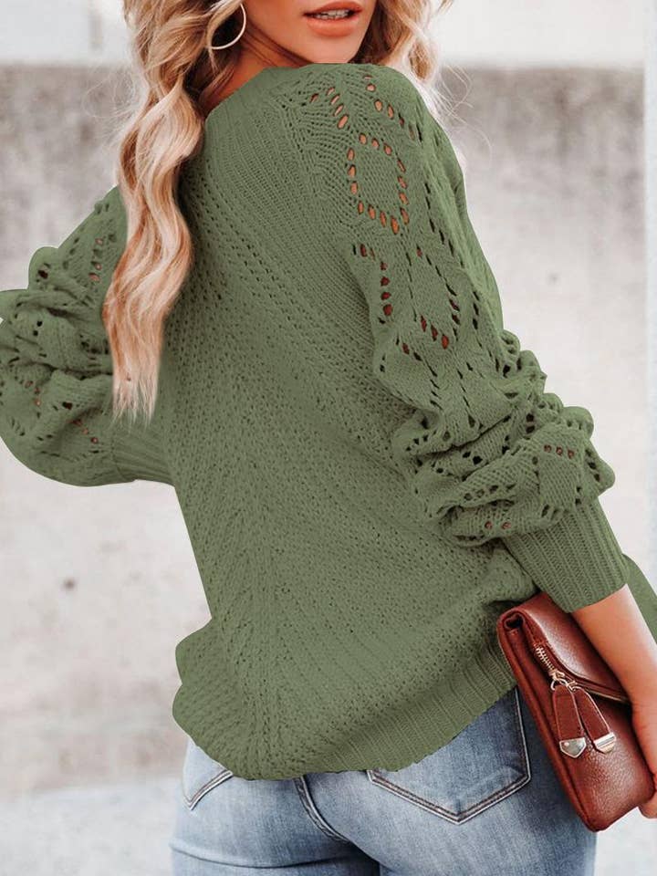 FULL TIME PURCHASE - Wholesale Knit Sweater - Women's - Hollow-out Puffy Sleeve Knit Sweater6
