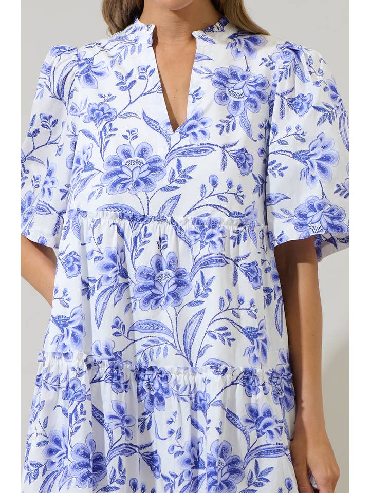 WHT COBALTS Maeve Floral Dixie Split Neck Shift Dress for wholesale on Faire