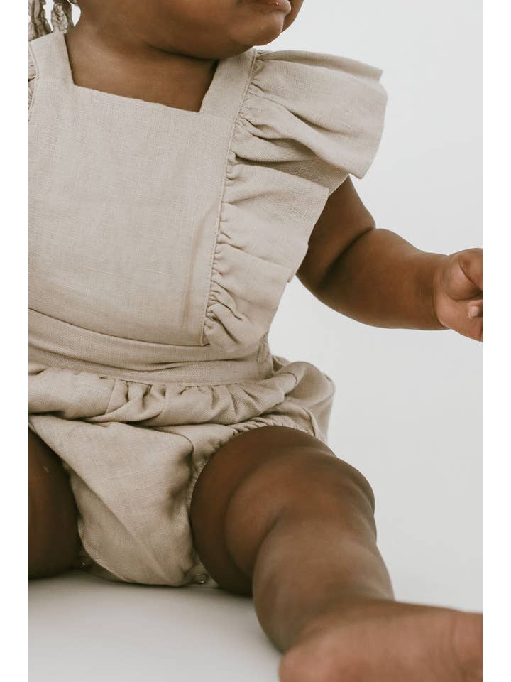 Oat Children - Wholesale Bodysuit (Non-Footed) - Baby - Linen Flutter Sleeve Bloomer Romper - Petal