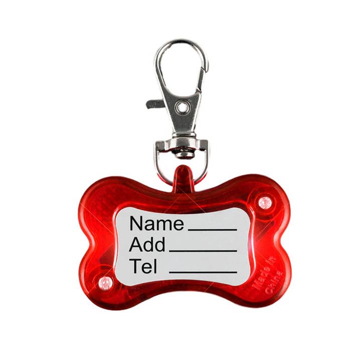 Blinkee.com, LLC – wholesale Pet collar – Dog – Red Flashing Dog Bone Body Name Tag Safety Light