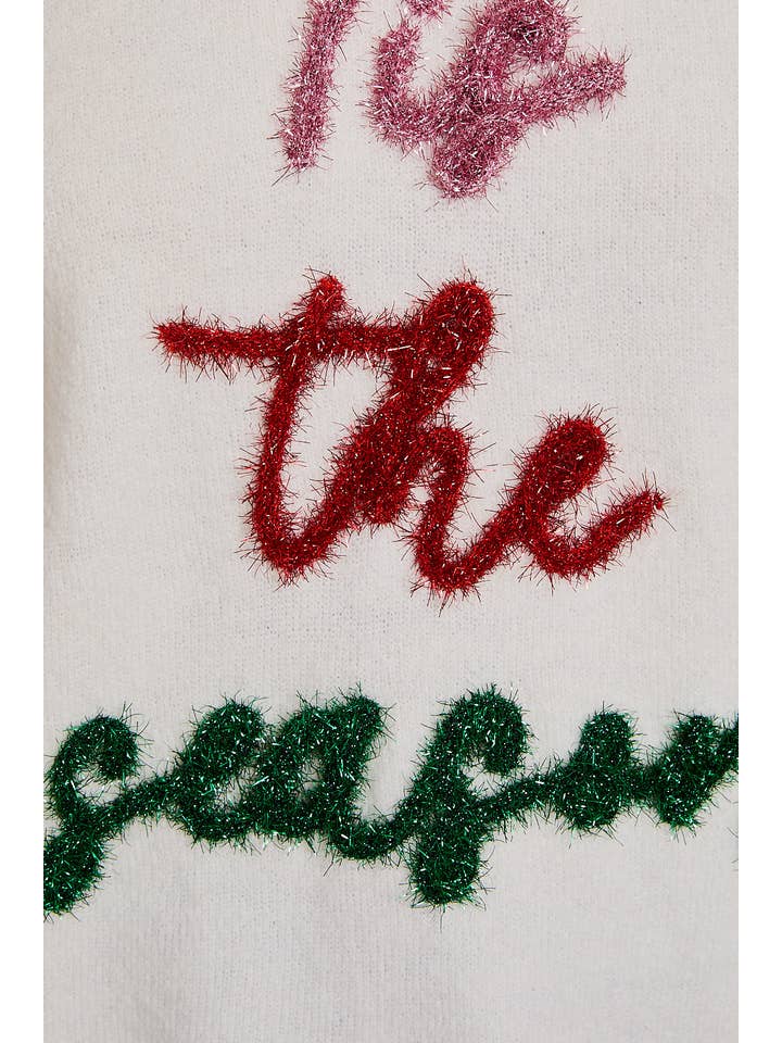 CREAM ROUND NECK LONG SLEEVE "TIS THE SEASON" NOVELTY SWEATER for wholesale on Faire
