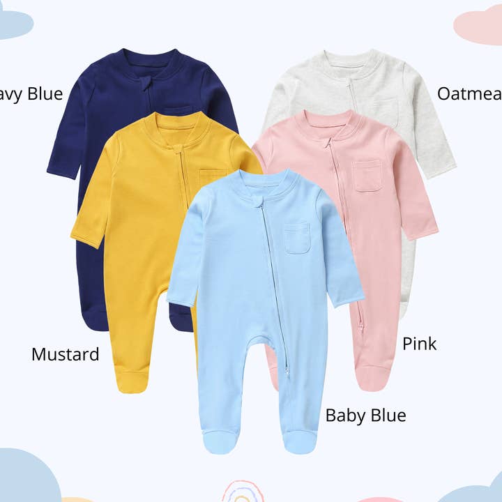 Solid Baby Pajamas, Footie Pajamas, Zipper Footie, Cotton for wholesale by Ellejane
