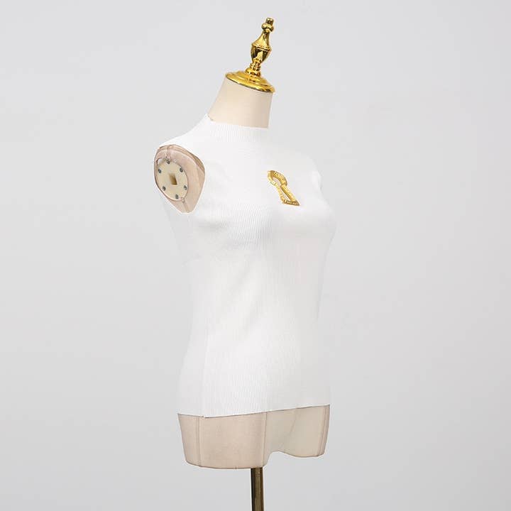 Productseeker - Wholesale Knit Top - Women's - TP46Y High-neck sleeveless vest with keyhole accent1