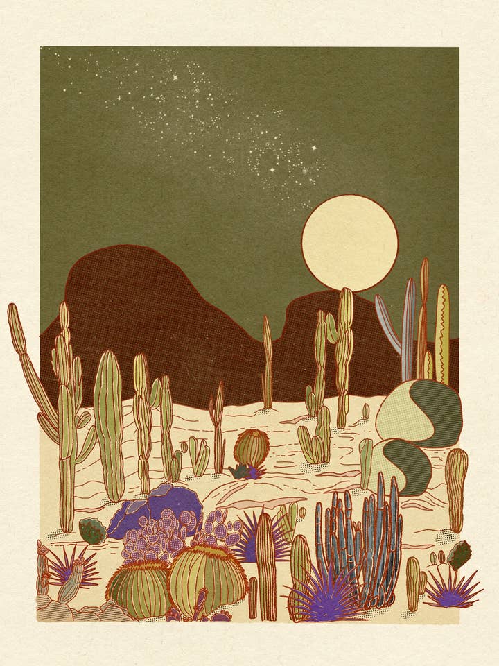 Esperanza Desert Night Full Moon Art Print for wholesale by Sunrise Via Lola