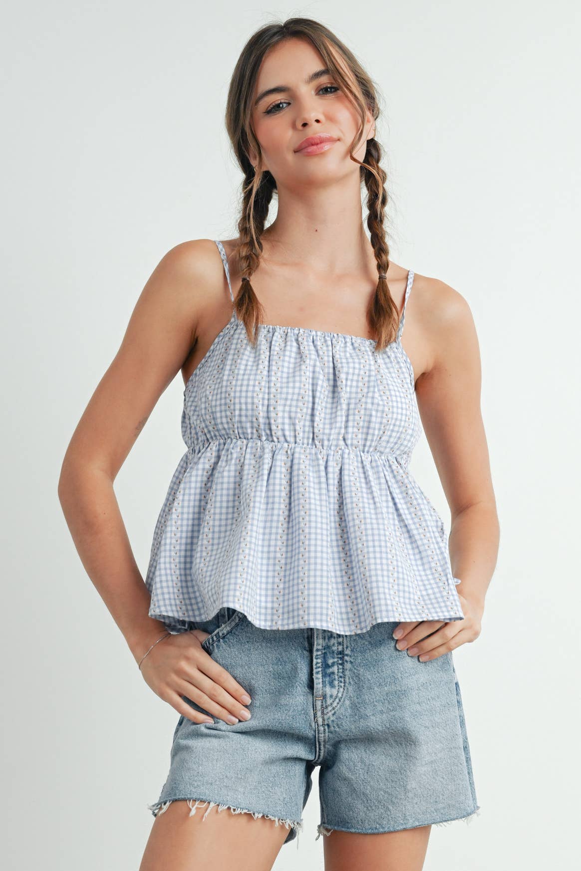 BUTTERMELON - Wholesale Blouse - Women's - Gingham Peplum Top - BMT762617