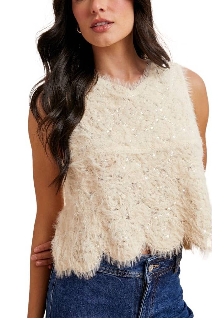 IVORY Eyelash Sequin Embellished Knit Tank Top for wholesale on Faire0