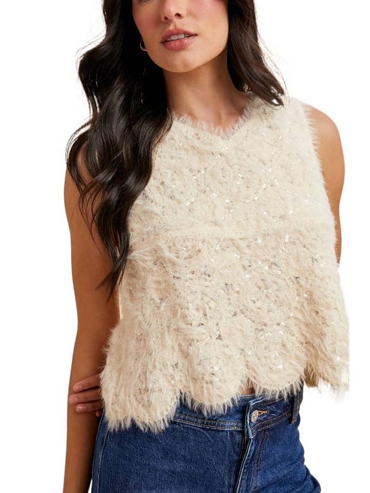 IVORY Eyelash Sequin Embellished Knit Tank Top for wholesale on Faire