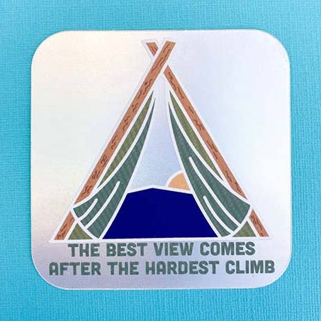 Mauna Camping Matte Holographic Sticker for wholesale by Vibe Stickies