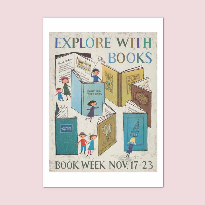 Explore With Books Vintage Print for wholesale by Holland Road Prints