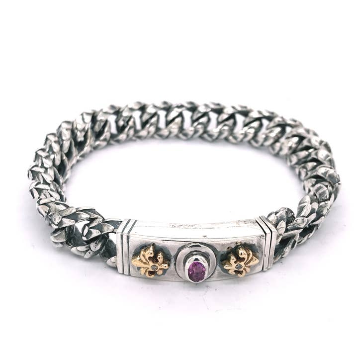 Silberarmband, oval, Rubin mit 18-karätigen Lilien und Drachenschuppen für den Großhandel von ElfCraft