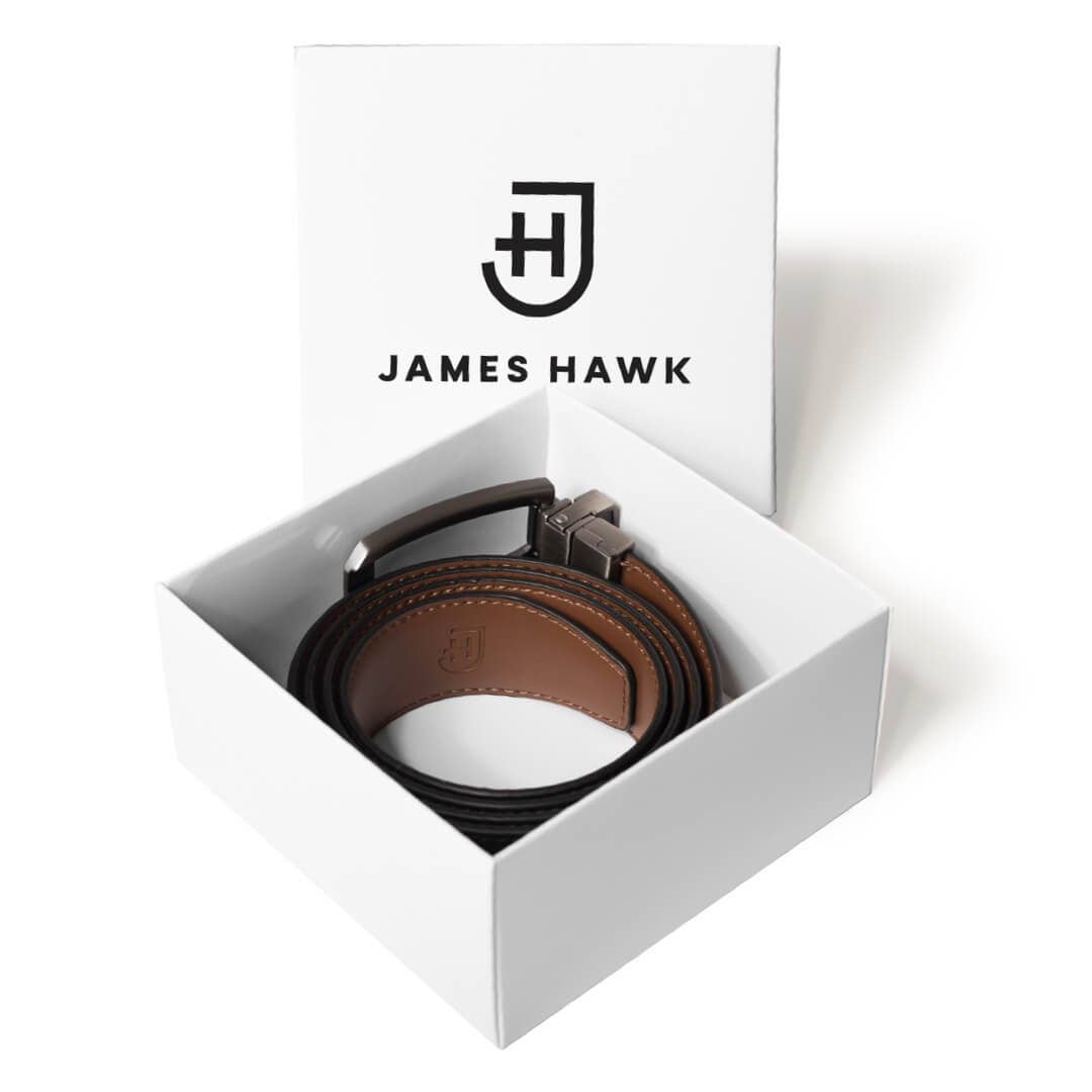 James Hawk - Venta al por mayor Cinturón - Hombre - Cinturón inteligente reversible de cuero para hombre con caja de regalo4