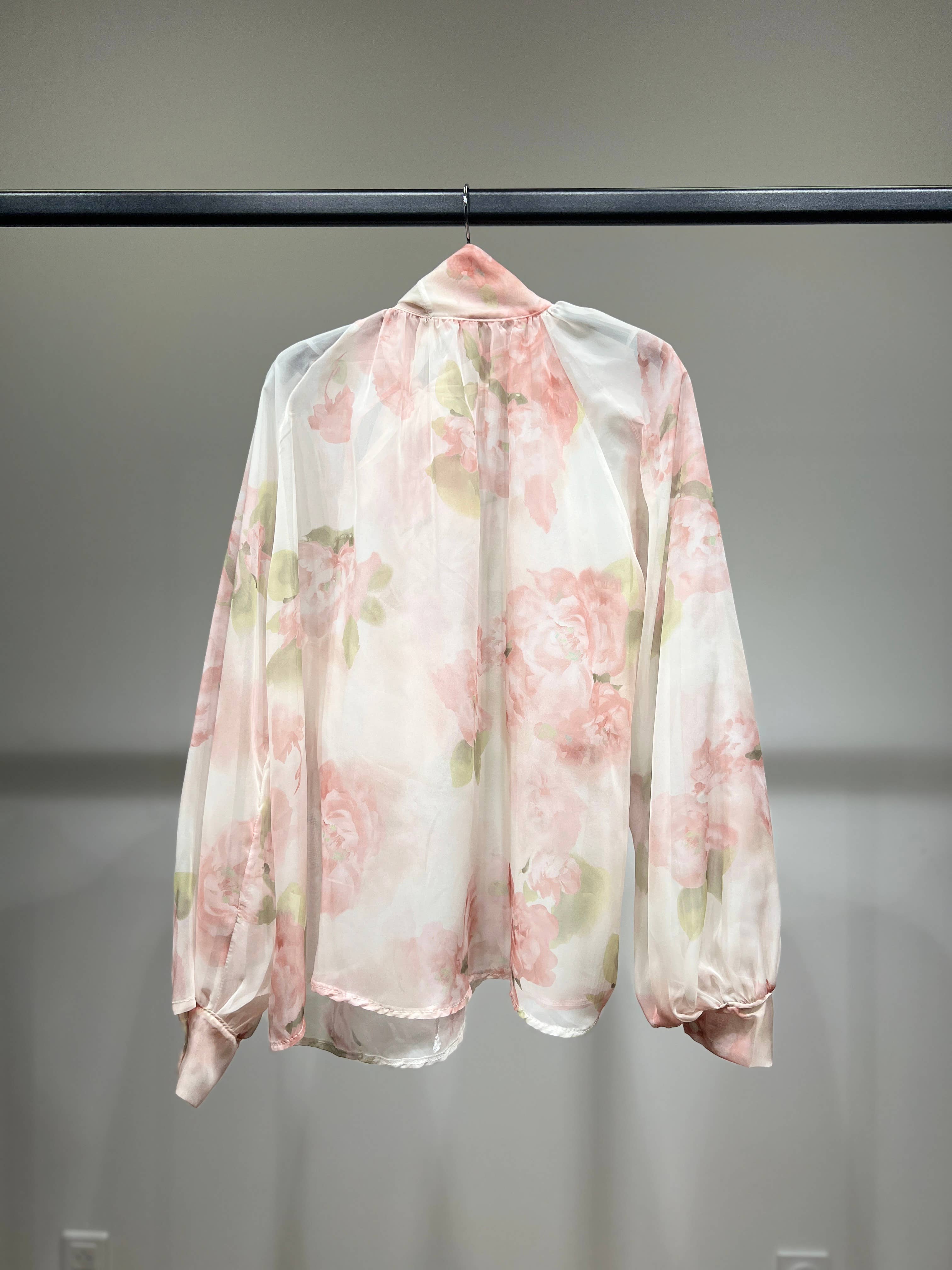 L'Emotion - Wholesale Blouse - Women's - Light Blouse with Asymmetrical Lavallière Collar and Floral Pattern1