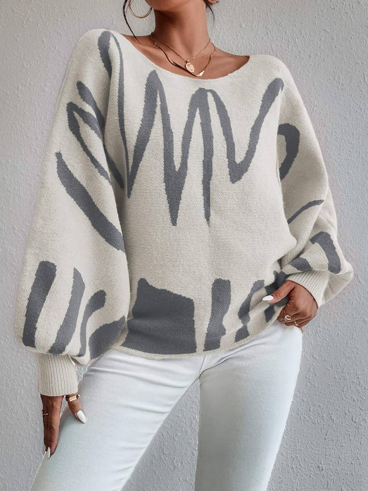 Flarix - Wholesale Knit Sweater - Women's - graphic pattern lantern sleeve sweater2