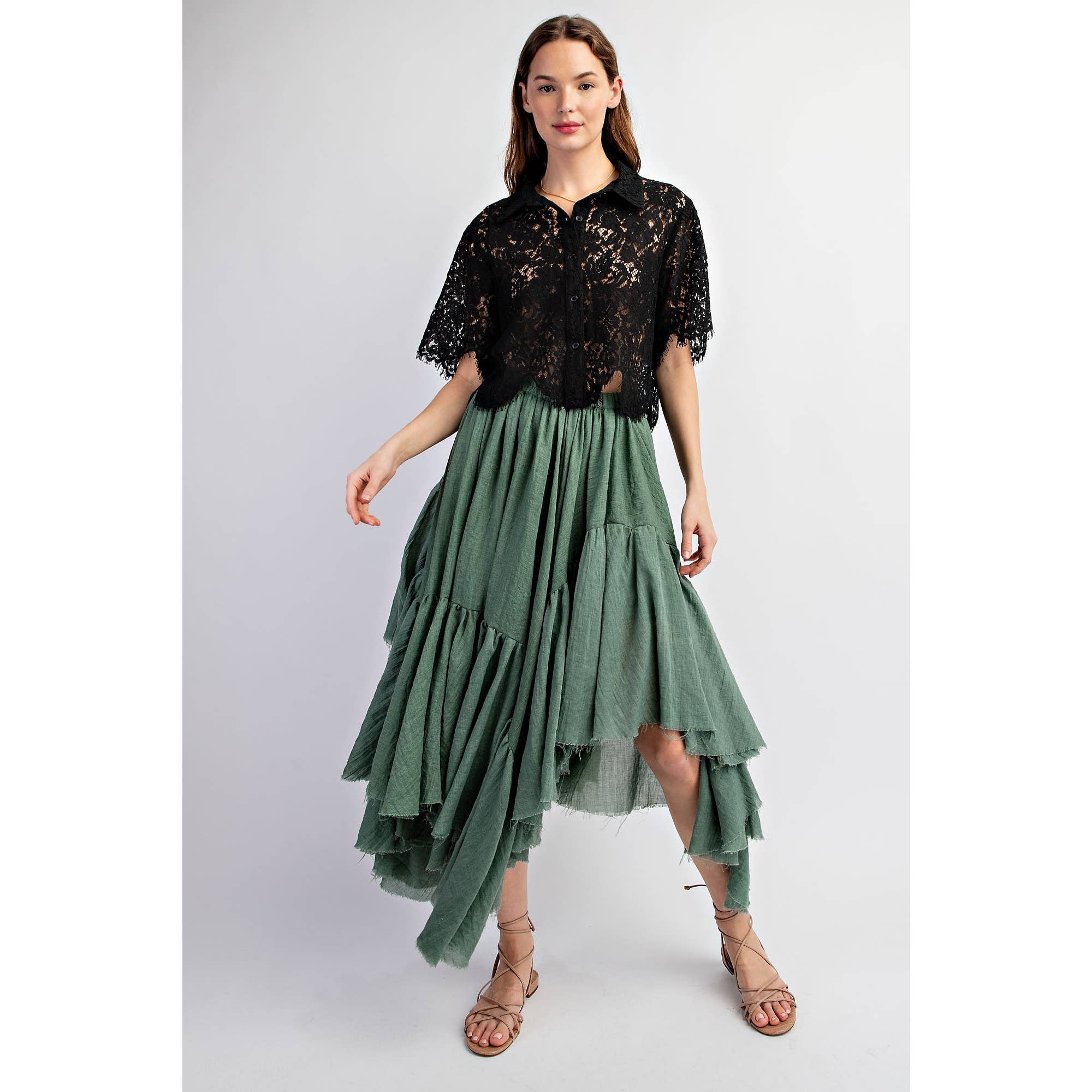 Sweet Generis - Wholesale Skirt - Women's - ASYMMETRICAL RAW-EDGE RUCHED UNEVEN HEMLINE SKIRT23