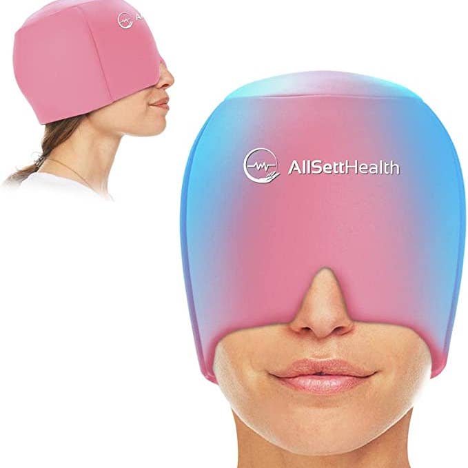 AllSett Health - Wholesale Hot/Cold Compress - Migraine Relief Cap Ice Head Wrap Headache Hat, Pink