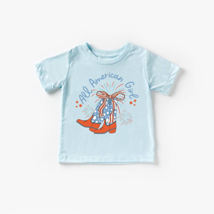 Benny & Ray Apparel - Wholesale Screen Printed T-Shirt - Kids - All American Girl Cowboy Boots 4th of July Shirt